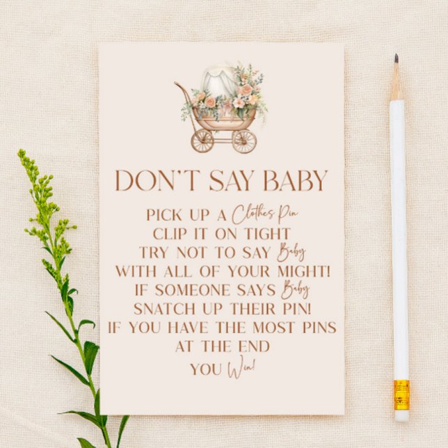 Roze Bloemen Carriage Don't Say Baby shower Game (Creator heeft geüpload)