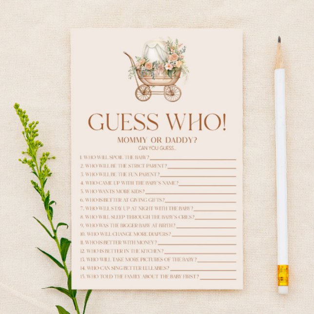 Roze Bloemen Carriage Guess Wie Baby shower spel (Creator heeft geüpload)