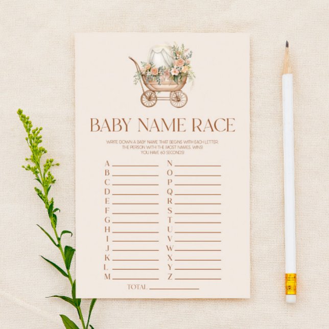 Roze Bloemen Carriage Naam Race Baby shower spel (Creator heeft geüpload)