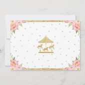 Roze Bloemen Carrousel 1e Verjaardag Meisje met Fo Kaart (Achterkant)