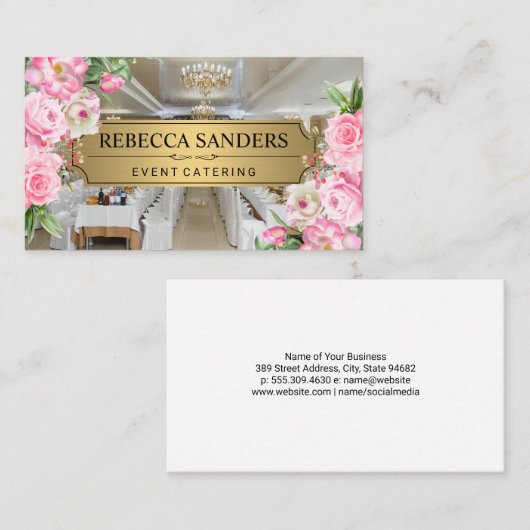 Roze Bloemen | Catering | Bankethal Visitekaartje (Voorkant / Achterkant)
