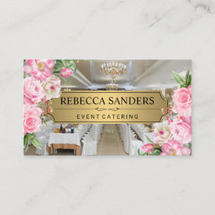 Roze bloemen   catering   feestzaal visitekaartje