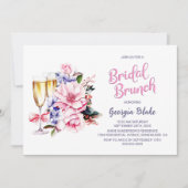 Roze Bloemen Champagne Bridal Brunch Kaart (Voorkant)
