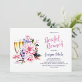 Roze Bloemen Champagne Bridal Brunch Kaart (Staand voorkant)