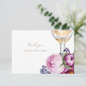 Roze Bloemen Champagne Douche Bericht Dank u Bedankkaart (Staand voorkant)