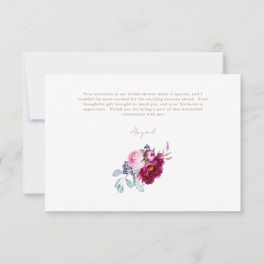 Roze Bloemen Champagne Douche Bericht Dank u Bedankkaart (Achterkant)