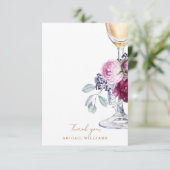 Roze Bloemen Champagne Douche Bericht Dank u Bedankkaart (Staand voorkant)