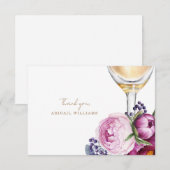 Roze Bloemen Champagne Douche Dank u II Bedankkaart (Voorkant / Achterkant)