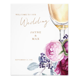 Roze Bloemen Champagne Elegant Bruiloft Welkom Foto Afdruk