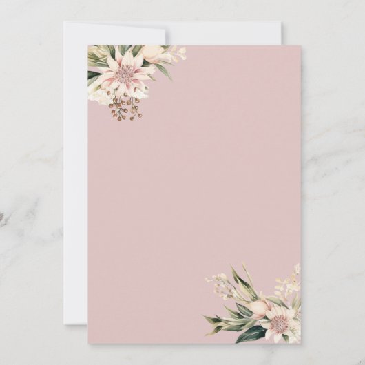 Roze Bloemen Champagne Glas Brunch & Bubbly Kaart (Achterkant)