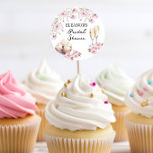 Roze Bloemen Champagne Glazen en Cupcakes Ronde Sticker