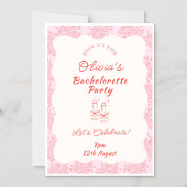 Roze Bloemen & Champagne - Meisjesfeestje Magnetische Uitnodiging