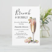 Roze Bloemen Champagne Vrijgezellenfeest Kaart (Staand voorkant)