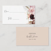 Roze Bloemen Champagne Vrijgezellenfeest Plaatskaartje (Voorkant / Achterkant)