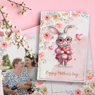 Roze Bloemen Charm & Love Bunny Foto Moederdag Kaart