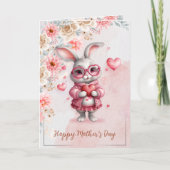 Roze Bloemen Charm & Love Bunny Foto Moederdag Kaart (Voorkant)