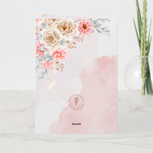 Roze Bloemen Charm & Love Sweet Bunny Moederdag Kaart (Achterkant)