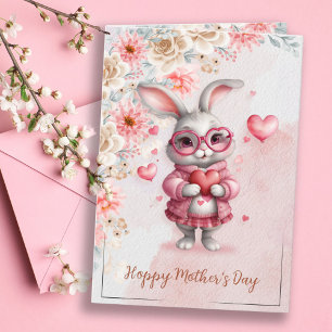 Roze Bloemen Charm & Love Sweet Bunny Moederdag Kaart
