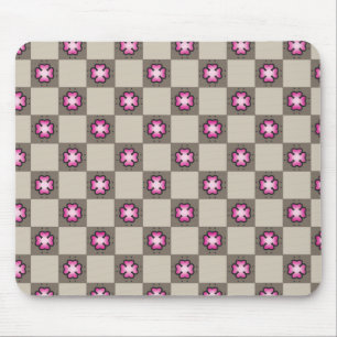Roze Bloemen Checkerboard Patroon Muismat