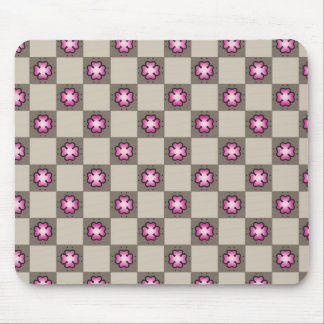 Roze Bloemen Checkerboard Patroon Muismat