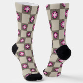 Roze Bloemen Checkerboard Patroon Sokken (Gebogen)