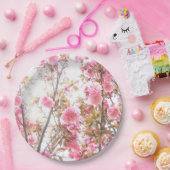 Roze bloemen Cherry Blossom Floral Patronen  Papieren Bordje (Feest)