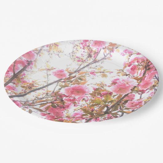 Roze bloemen Cherry Blossom Floral Patronen  Papieren Bordje (Gekanteld)