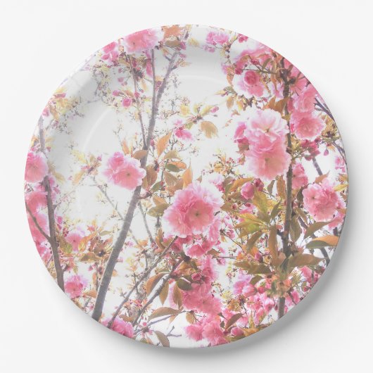 Roze bloemen Cherry Blossom Floral Patronen  Papieren Bordje (Voorkant)
