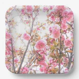 Roze bloemen Cherry Blossom Floral Pattern Cute Papieren Bordje