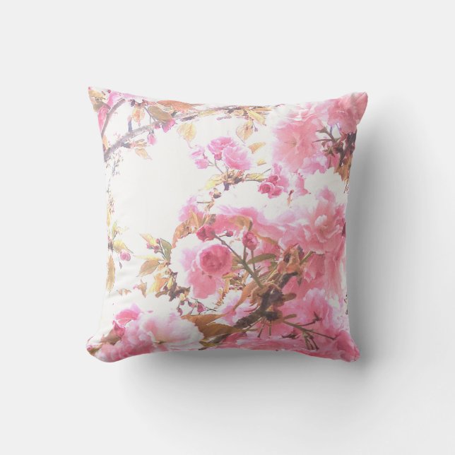 Roze bloemen Cherry Blossom Floral Pattern Sakura Buitenkussen (Voorkant)