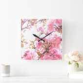 Roze bloemen Cherry Blossom Floral Pattern Sakura Vierkante Klok (Huis)