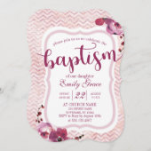 Roze Bloemen Chevron Baby Meisje Doop Uitnodiging (Voorkant / Achterkant)