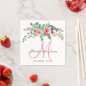 Roze Bloemen Chic Elegante Namen Monogram Huwelijk Servetten (Insitu)