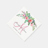 Roze Bloemen Chic Elegante Namen Monogram Huwelijk Servetten (Hoek)