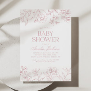Roze  Bloemen Chinoiserie Baby shower Kaart