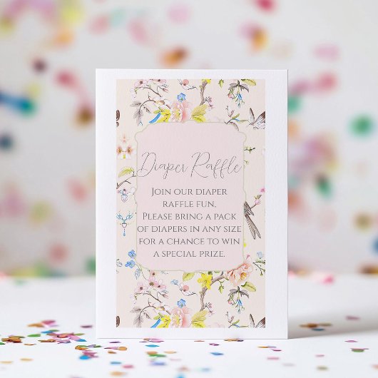 Roze Bloemen Chinoiserie Baby shower Luier Raffle Informatiekaartje