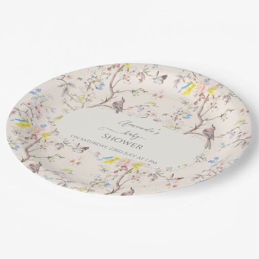 Roze Bloemen Chinoiserie Baby shower Papieren Bordje (Gekanteld)