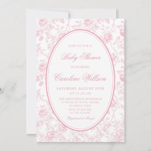 Roze Bloemen Chinoiserie Baby shower Uitnodiging (Voorkant)