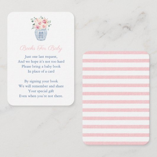 Roze Bloemen Chinoiserie Bring A Book Baby shower Informatiekaartje (Voorkant / Achterkant)
