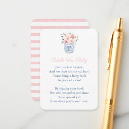 Roze Bloemen Chinoiserie Bring A Book Baby shower Informatiekaartje