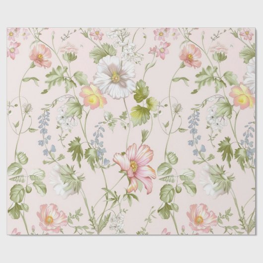 Roze Bloemen Chinoiserie Bruiloft Cadeaupapier (Vlak)