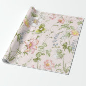 Roze Bloemen Chinoiserie Bruiloft Cadeaupapier (Uitgerold)