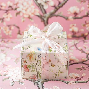 Roze Bloemen Chinoiserie Bruiloft Cadeaupapier