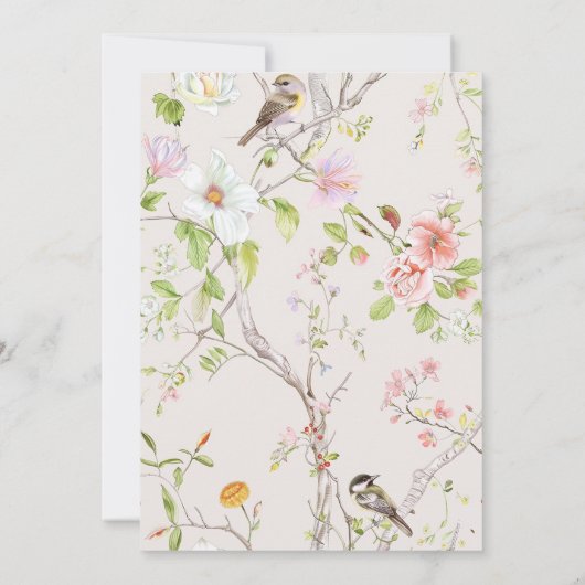 Roze Bloemen Chinoiserie Bruiloft Kaart (Achterkant)