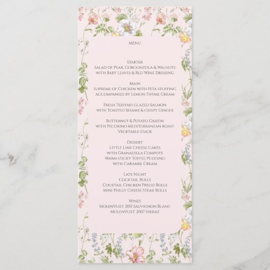 Roze Bloemen Chinoiserie Bruiloft Menu (Voorkant)