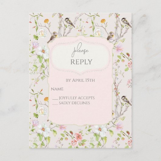 Roze Bloemen Chinoiserie Bruiloft RSPV Uitnodiging Briefkaart (Voorkant)