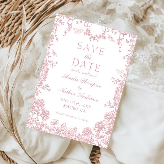Roze Bloemen Chinoiserie Huwelijk Save The Date Ka