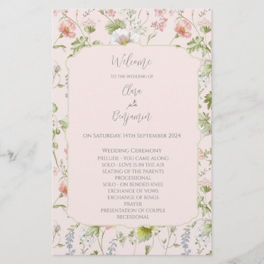 Roze Bloemen Chinoiserie Huwelijksceremonie Progra (Voorkant)