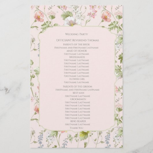Roze Bloemen Chinoiserie Huwelijksceremonie Progra (Achterkant)