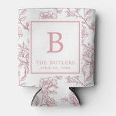 Roze Bloemen Chinoiserie Initiaal bruiloft Koelbox Blikjeskoeler (Voorkant)